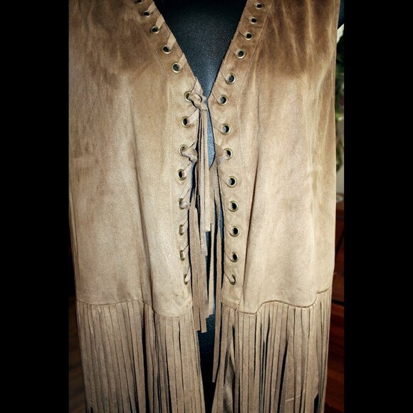 SOLD Vintage Retro Style Faux Suede Fringed Mark Vest - Picture 2 of 4